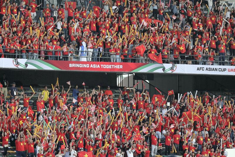 ABU DHABI , UNITED ARAB EMIRATES , January 8 ��� 2019 :- Vietnam fans during the AFC Asian Cup UAE 2019 football match between IRAQ vs. VIETNAM held at Zayed Sports City in Abu Dhabi. ( Pawan Singh / The National ) For News/Sports