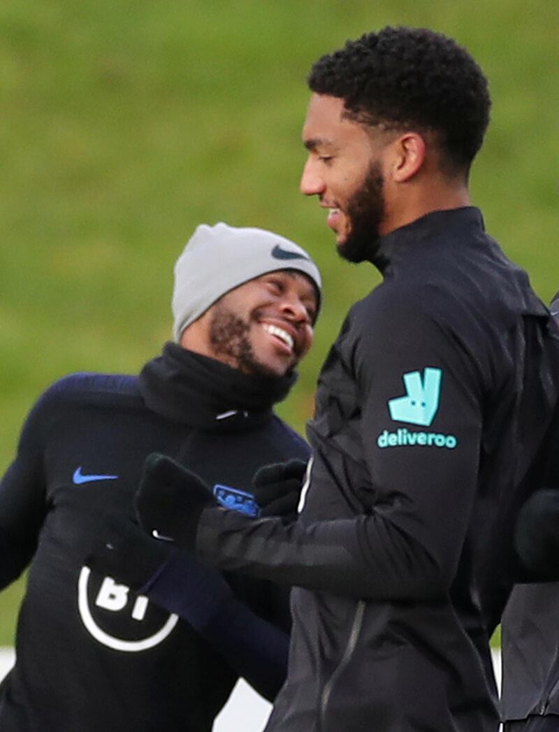 Joe Gomez, right, and Raheem Sterling together in training, the day after an altercation that saw Sterling dropped from the England squad. Reuters