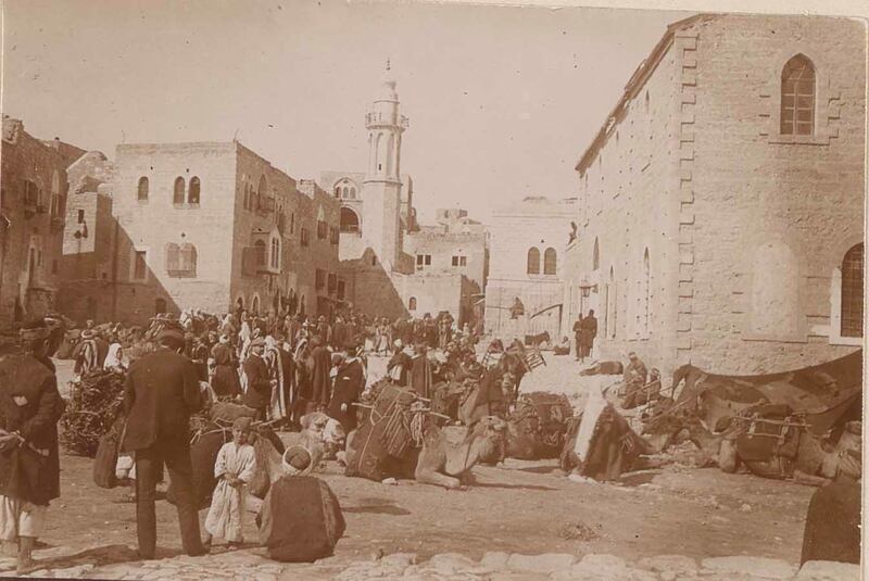 A caravan arrives at Bethlehem, Palestine, 1898