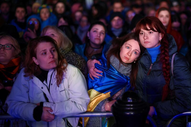The Trafalgar Square vigil organised by the Ukrainian and US embassies in London for the one-year anniversary of the Russian invasion. Reuters
