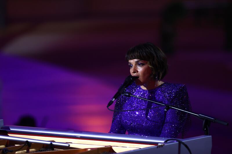 Norah Jones performs during the Expo 2020 Dubai closing ceremony on Thursday night. Getty Images
