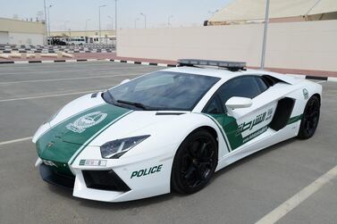 A Lamborghini Aventador in Dubai Police colours. Dubai Police