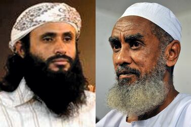 A composite image of Saad bin Atef Al Awlaki, head of the Al Qaeda's operations in Yemen’s Shabwah province, on the left and Ibrahim Ahmed Al Qosi who assists Al Qaeda's overall leaders in Yemen on the right. US Rewards for Justice, HO