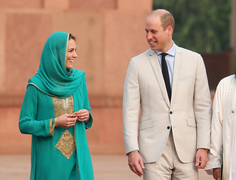Catherine, Duchess of Cambridge and Prince William, Duke of Cambridge visit the Badshahi Mosque within the Walled City during day four of their royal tour of Pakistan on October 17, 2019 in Lahore, Pakistan