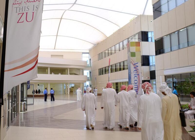 Students at the newly opened Zayed University Campus in Abu Dhabi. Antonie Robertson / The National

