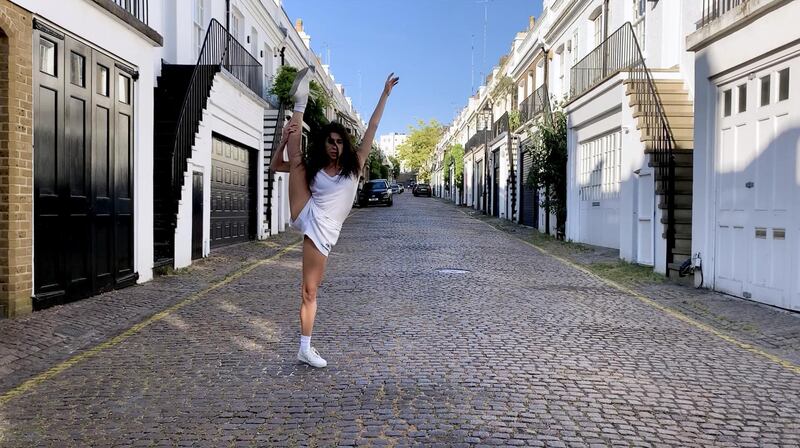 Royal Ballet dancer Yasmine Naghdi dances through the streets of London, Britain in June 2020. Reuters