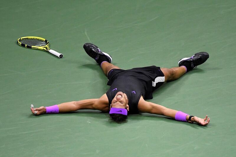 Rafael Nadal of Spain celebrates match point against Daniil Medvedev of Russia in the US Open men's singles final. Reuters