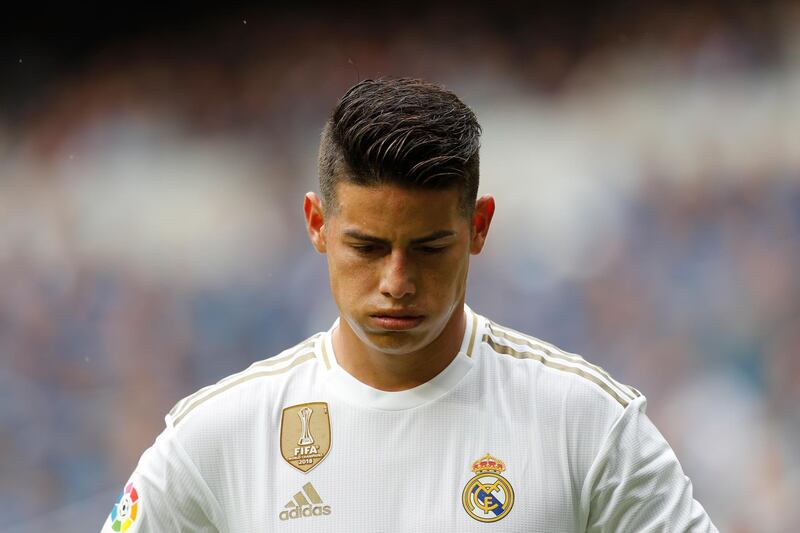 Real Madrid James Rodriguez looks down. AP Photo