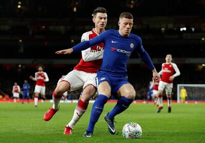 Soccer Football - Carabao Cup Semi Final Second Leg - Arsenal vs Chelsea - Emirates Stadium, London, Britain - January 24, 2018   Chelsea’s Ross Barkley in action with Arsenal's Laurent Koscielny    Action Images via Reuters/John Sibley    EDITORIAL USE ONLY. No use with unauthorized audio, video, data, fixture lists, club/league logos or "live" services. Online in-match use limited to 75 images, no video emulation. No use in betting, games or single club/league/player publications. Please contact your account representative for further details.