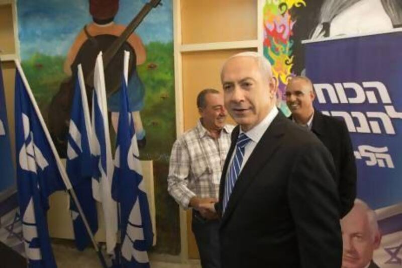 Benjamin Netanyahu leaves after casting his ballot for the Likud party leadership at a polling station in the Jewish settlement of Givat Zeev in the West Bank.