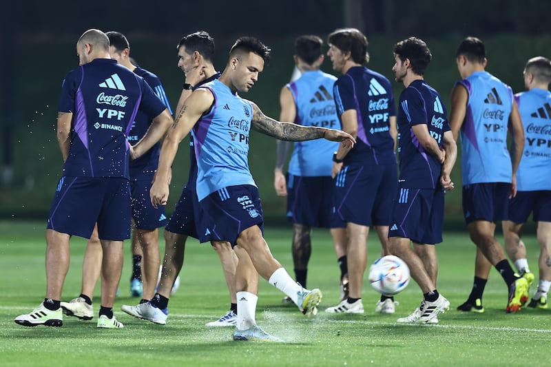 Lautaro Martinez during Argentina's training session at Qatar University on Friday, November 18, 2022, ahead of the Fifa World Cup. Getty
