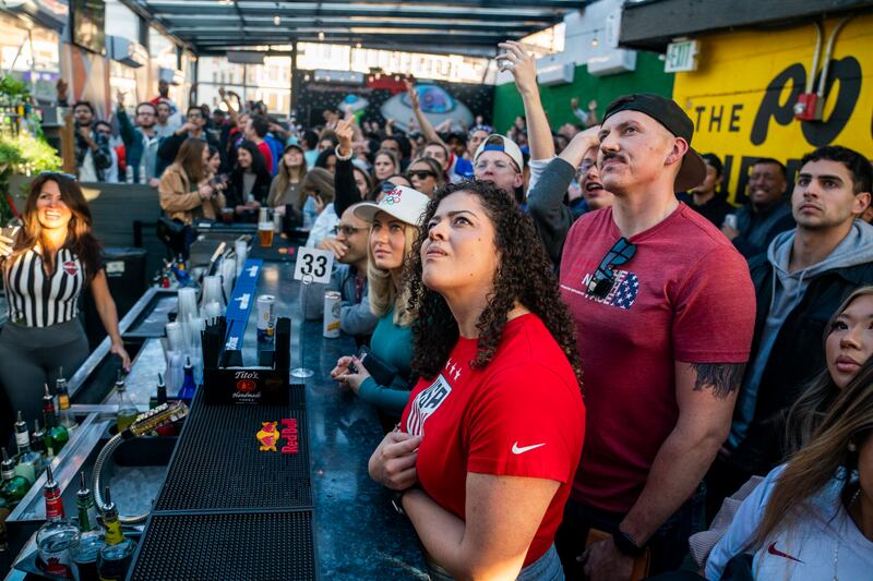 Fans watch the USA in their World Cup Group B match against England from Public Bar Live in Washington. EPA