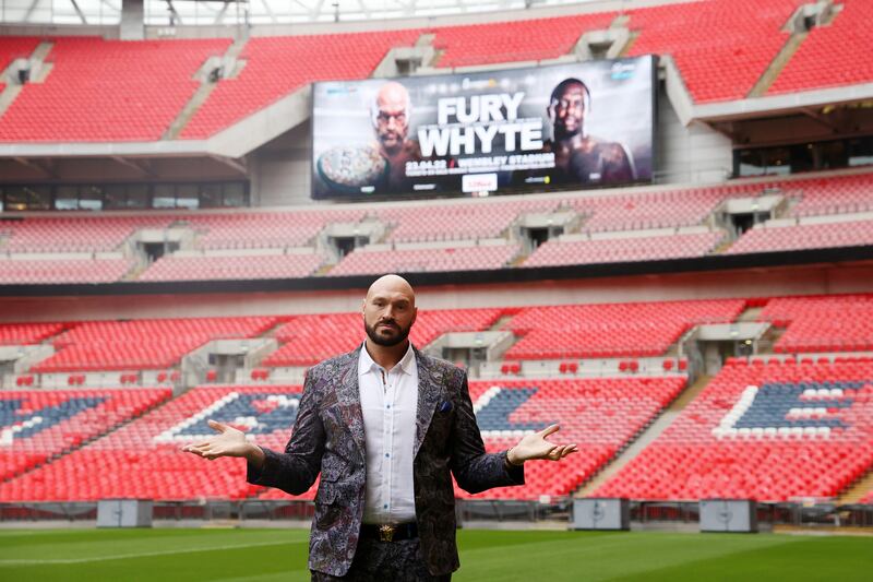 British boxer Tyson Fury after Dillian Whyte failed to show up for a press conference at Wembley Stadium on Tuesday, March 1, 2022, ahead of their heavyweight title fight in April. Getty