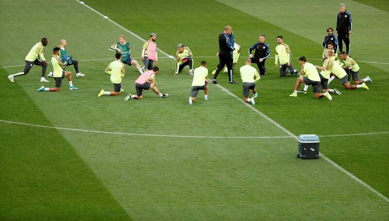 The Manchester City squad training in the Ukraine.Reuters