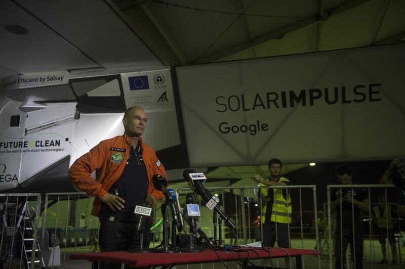 Mr Piccard speaks ahead of his flight to Abu Dhabi from Cairo. Khaled Desouki / AFP