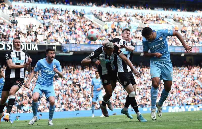 Rodri heads home Manchester City's third goal. EPA