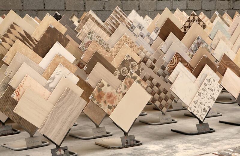 Different types of ceramic tiles at the RAK Ceramics factory. Pawan Singh / The National