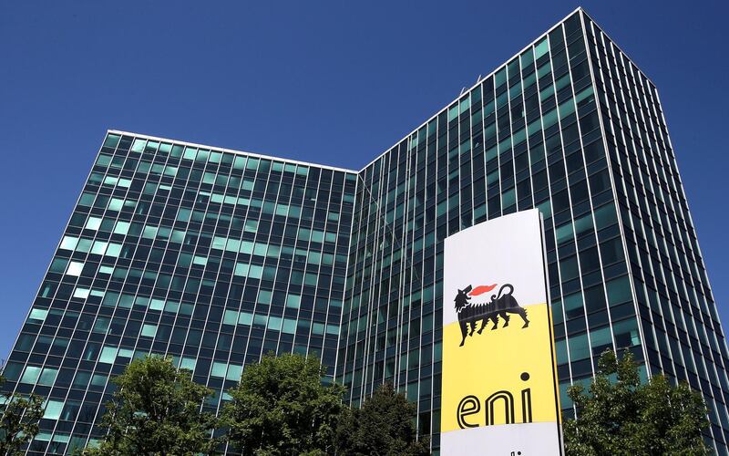 FILE PHOTO: Eni's logo is seen in front of its headquarters in San Donato Milanese, near Milan, Italy, April 27, 2016.  REUTERS/Stefano Rellandini/File Photo