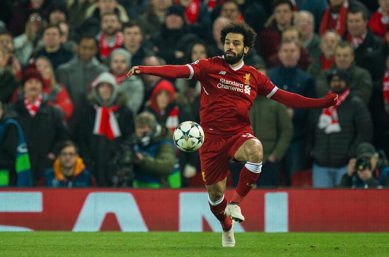 epa06585888 Mohamed Salah of Liverpool in action during the UEFA Champions League round of 16 second leg soccer match held at Anfield, Liverpool, Britain, 6 March 2018.  EPA/Peter Powell .