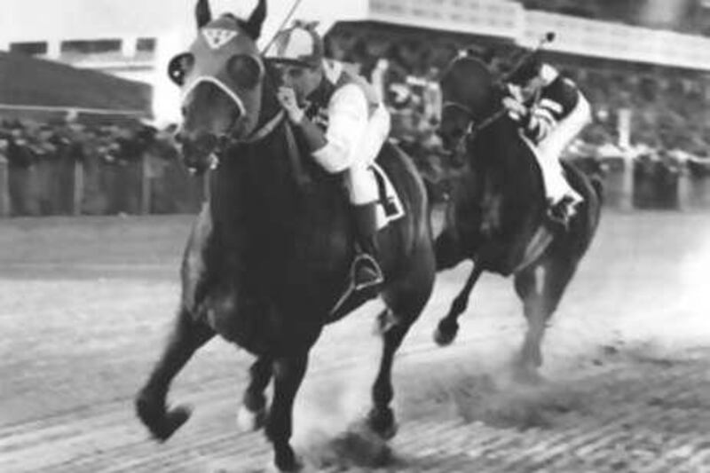 Seabiscuit on his way to setting a new track record at Pimlico in 1938.