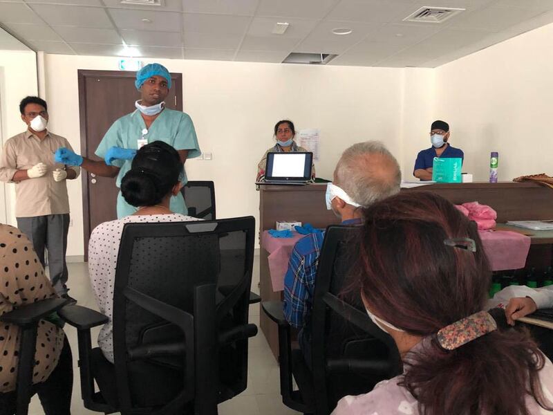 An induction at an isolation centre for coronavirus patients in Warsan, Dubai where doctors and nurses have volunteered to take care of Covid-19 patients. Courtesy: Indian volunteers