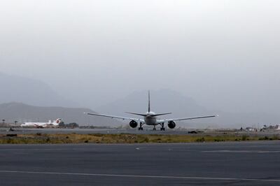 The first international flight from Kabul since the withdrawal of US troops from Afghanistan taxis at the international airport in Kabul, Afghanistan, on September 9, 2021.  Reuters
