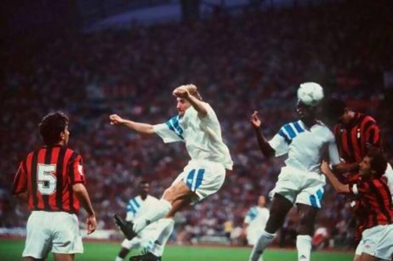 Basile Boli heads home the only goal against AC Milan in Munich 20 years ago.