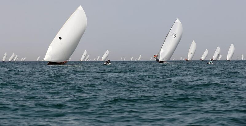 Over a hundred traditional dhow racing boats  part in the race from Sir Bu Nayer to Dubai. Karim Sahib / AFP Photo
