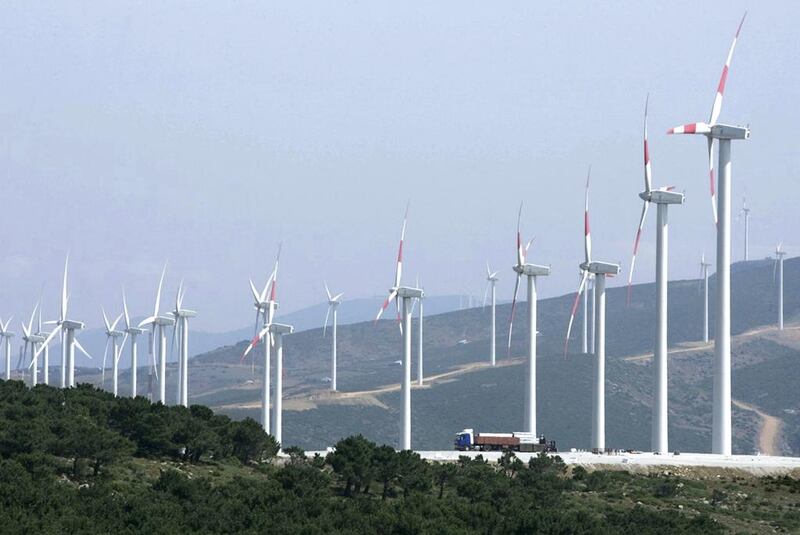 Wind turbines are pictured at the wind farm of Dahr Saadane, in Tangiers. Reuters