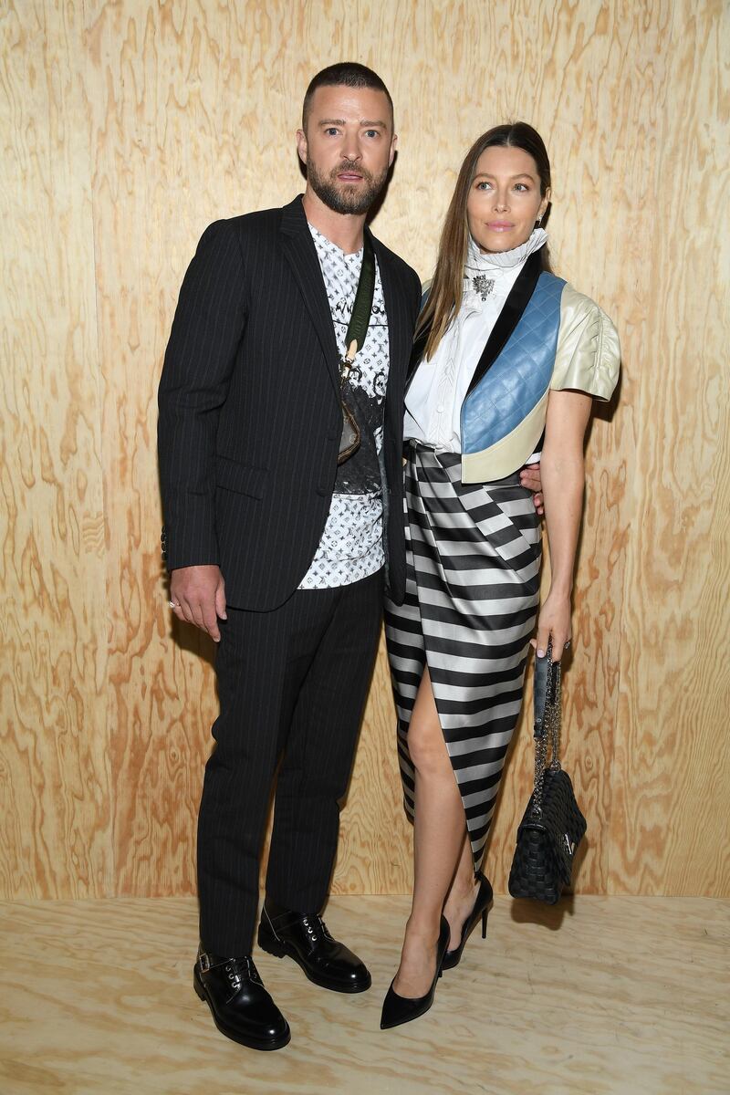 Justin Timberlake and Jessica Biel attend the Louis Vuitton show as part of Paris Fashion Week on October 1, 2019. Getty Images