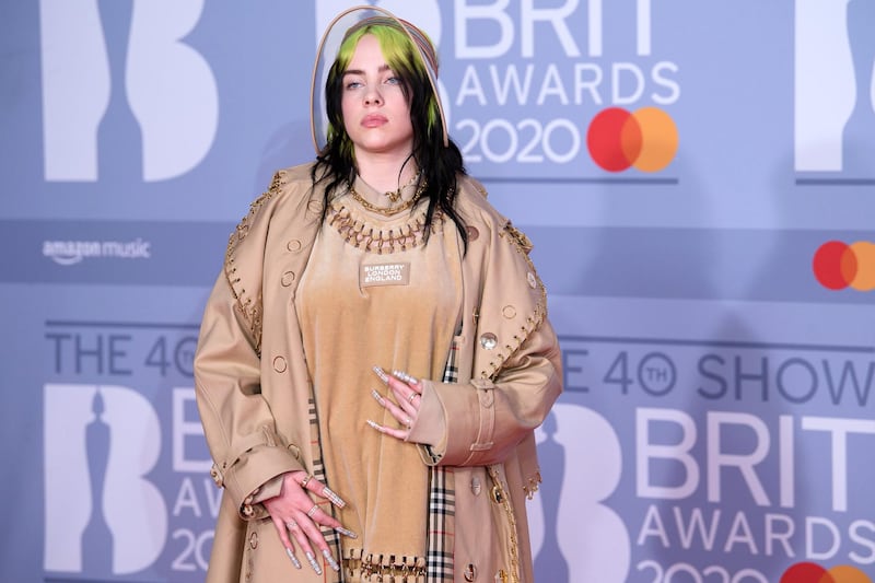 LONDON, ENGLAND - FEBRUARY 18: (EDITORIAL USE ONLY) Billie Eilish attends The BRIT Awards 2020 at The O2 Arena on February 18, 2020 in London, England. (Photo by Joe Maher/Getty Images for Bauer Media)