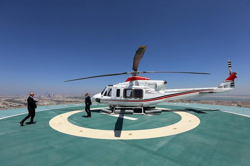 Abu Dhabi Aviation is the biggest commercial helicopter operator in the Middle East. Above, one of the company's Bell helicopters. Satish Kumar / The National