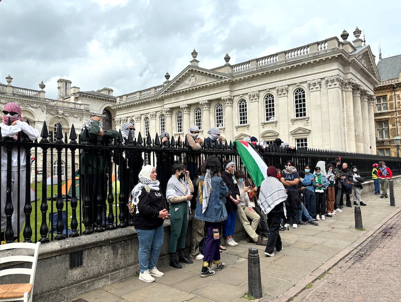 A protest outside Senate House at Cambridge University on Wednesday over the Gaza conflict. PA