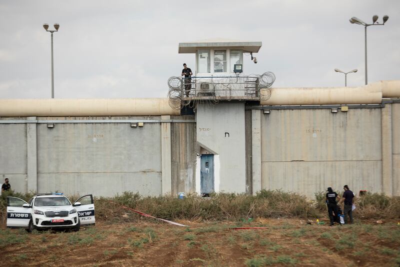 Police officers investigate the area where six Palestinians managed to escape from the Gilboa prison overnight on Monday. Getty Images