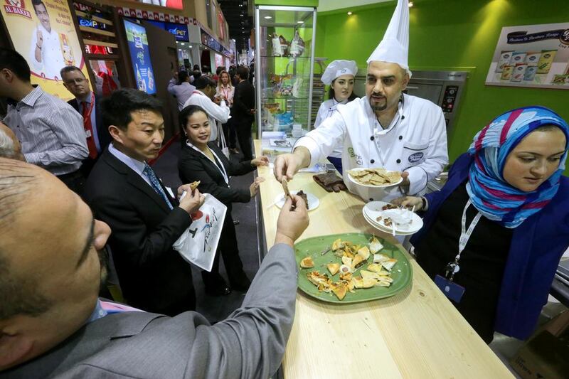 Food tasting at the Grand Mills showroom during the Gulfood exhibition. Jaime Puebla / The National