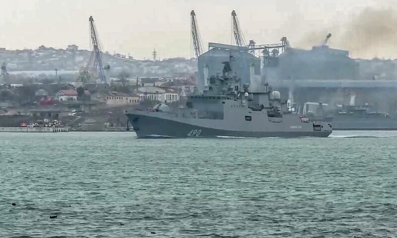 A Russian warship during Black Sea naval exercises outside the Crimean port of Sevastopol. AFP