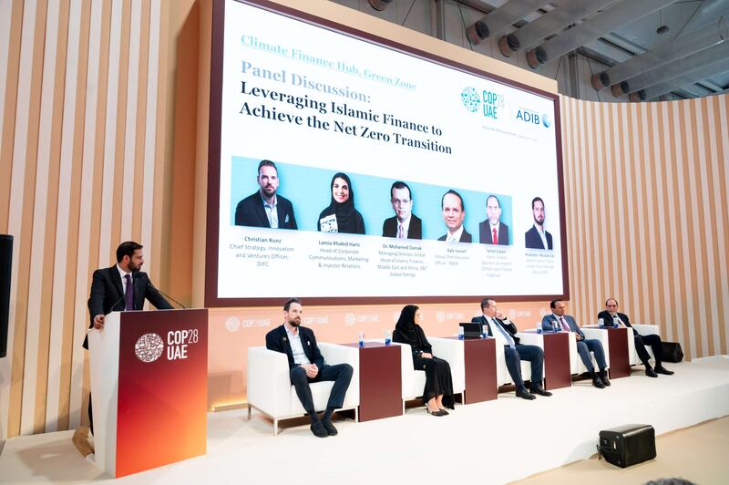 A panel discussion during Cop28 in Dubai explored the potential of Islamic finance instruments to help fund climate change initiatives in emerging economies. Photo: Abu Dhabi Islamic Bank