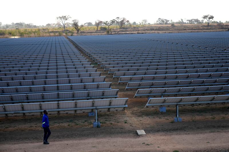 A solar farm outside Harare, Zimbabwe. Cop27 host Egypt seeks to mobilise finance to support African countries in their green transition. AP