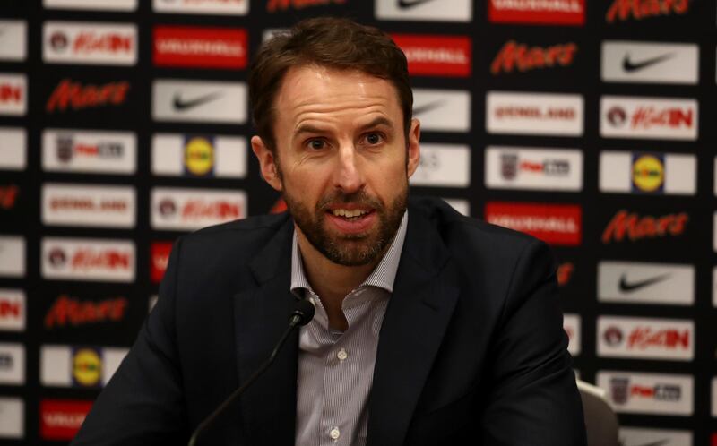 BURTON-UPON-TRENT, ENGLAND - MARCH 15:  England manager Gareth Southgate speaks to the media during a press conference at St Georges Park on March 15, 2018 in Burton-upon-Trent, England.  (Photo by Catherine Ivill/Getty Images)