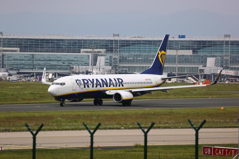 A Boeing Co. 737-8AS passenger aircraft, operated by Ryanair Holdings Plc, taxis at Frankfurt Airport in Frankfurt, Germany, on Tuesday, June 8, 2021. Ryanair will tomorrow appeal the European Commission's decision in April 2020 to approve Covid-19-related aid in the form of a 550 million-euro German State-guaranteed loan to charter airline Condor. Photographer: Alex Kraus/Bloomberg