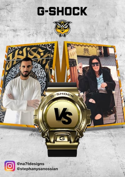 The artwork showing Diaa Allam and Stephany Sanossian going head to head. G Shock