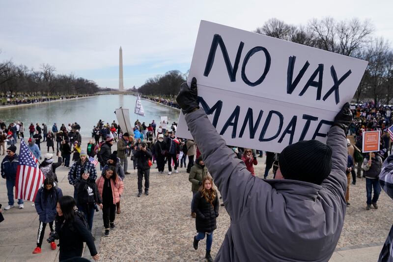 Protesters rally against Covid-19 vaccine mandates in front of the Lincoln Memorial in Washington. AP