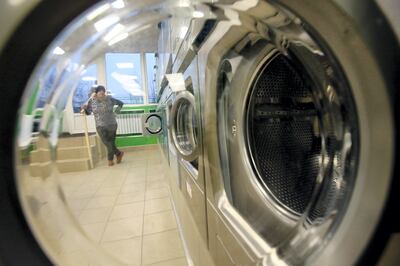 ST PETERSBURG, RUSSIA - NOVEMBER 23, 2016: A laundry room for the homeless and the poor organized by Nochlezhka [night shelter] charity organization. The room fitted with washing machines and dryers offers free laundry for homeless people. Peter Kovalev/TASS (Photo by Peter Kovalev\TASS via Getty Images)