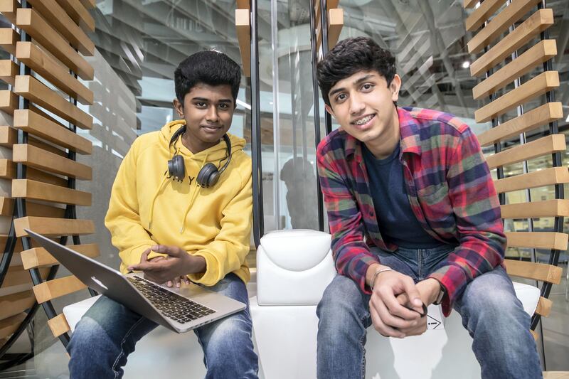 DUBAI UNITED ARAB EMIRATES. 20 DECEMBER 2020. Aadithyan Nair and Rishabh Java, two teenagers who have started their own peer learning business. (Photo: Antonie Robertson/The National) Journalist: Deepthi Nair. Section: National.