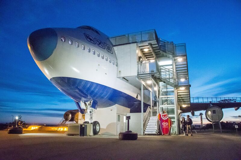 Stockholm, Arlanda, Sweden - The Jumbo Stay (Jumbohostel), a hostel that is a converted Boeing 747 airliner. It is located at the entrance of the Stockholm Arlanda Airport.