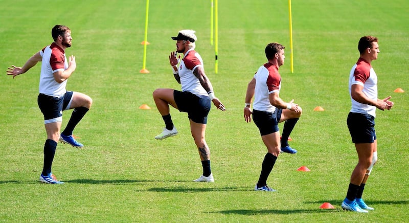 England's players take part in a training session in Tokyo during the Japan 2019 Rugby World Cup. AFP