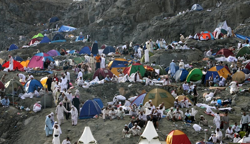 Muslim pilgrims at the tent city on a mountainside in the town of Mina, near Makkah, in November 2009. The pilgrims began the final rituals of Hajj that year by stoning the devil and circling the Kaaba at the Grand Mosque in Makkah. AFP