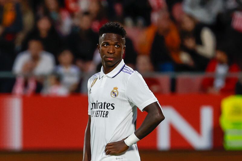 Real Madrid's Vinicius Junior reacts after Girona's Taty Castellanos scored his side's third goal. AP Photo 