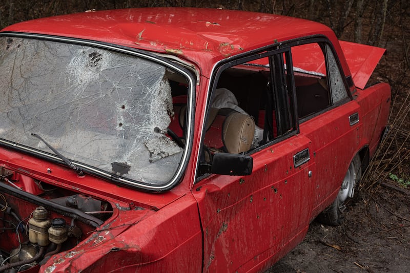 A bullet-riddled car near Ozera. Getty Images