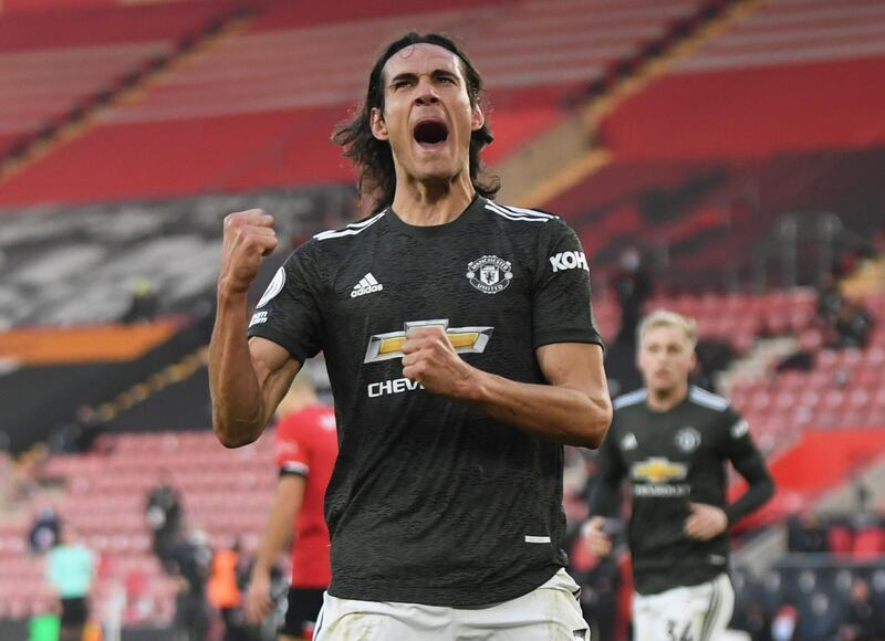 Soccer Football - Premier League - Southampton v Manchester United - St Mary's Stadium, Southampton, Britain - November 29, 2020 Manchester United's Edinson Cavani celebrates scoring their second goal Pool via REUTERS/Mike Hewitt EDITORIAL USE ONLY. No use with unauthorized audio, video, data, fixture lists, club/league logos or 'live' services. Online in-match use limited to 75 images, no video emulation. No use in betting, games or single club /league/player publications.  Please contact your account representative for further details.